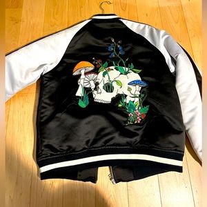 Skull and Mushroom Satin Bomber Jacket